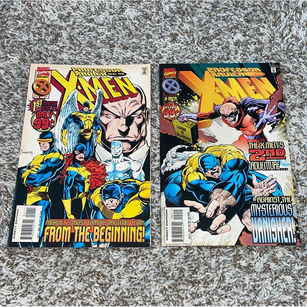 FIRST ISSUE! 1995 MARVEL Professor Xavier & The X-Men Comic Books #1 & #2